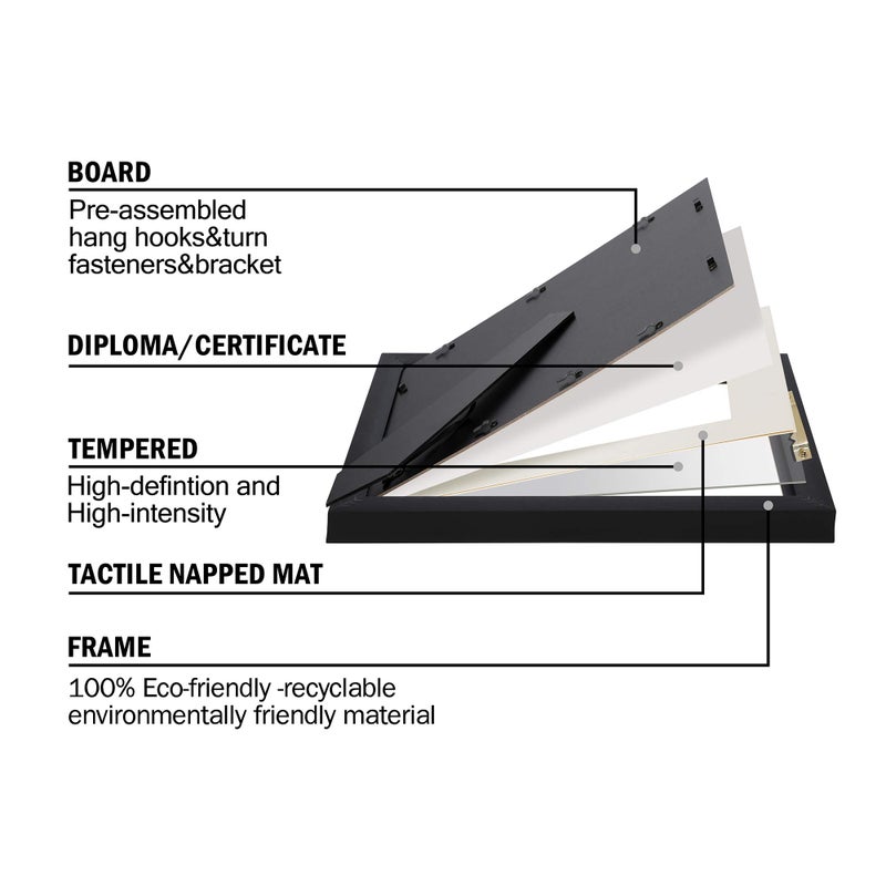 VIOLABBEY 8.5x11 Diploma Frame Gold, 8.5 x 11 Certificate Frame with Mat or 11x14 College Degree Frames without Mat, Wall or Tabletop Display, Tempered glass (Navy Gold Double Mat) - Image 2